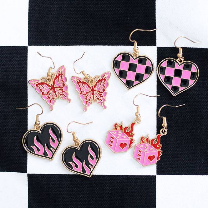 Hovedbilde Checkerboard Heart Y2K øredobber