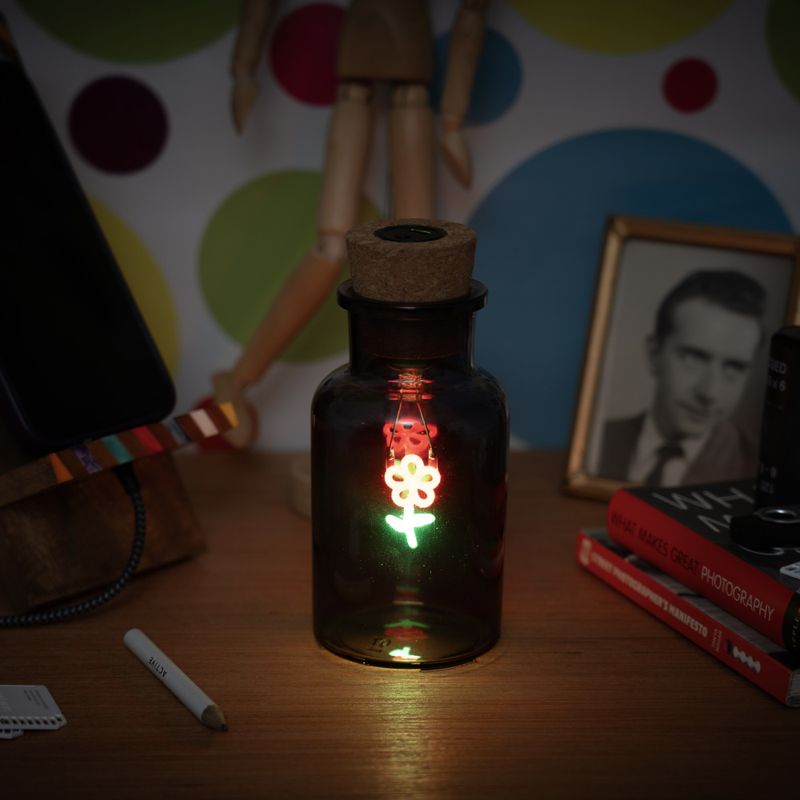 Flower Neon Light in a Glass Bottle